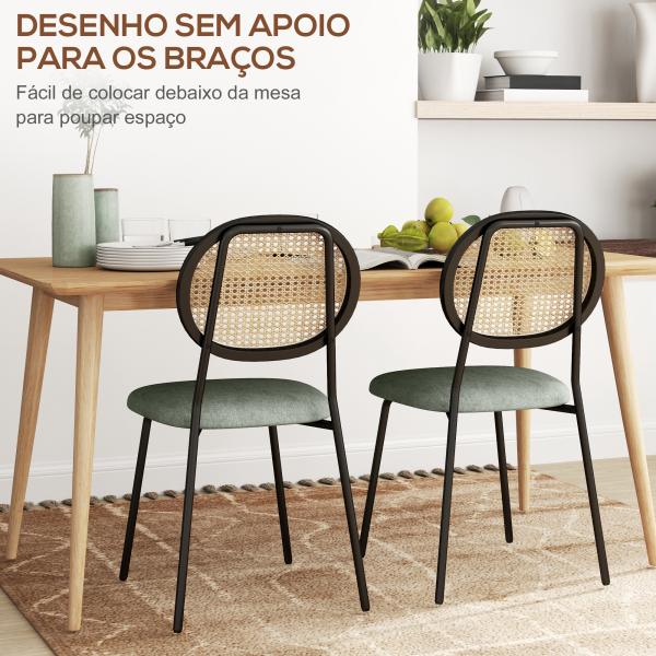 Conjunto de 2 Cadeiras de Sala de Jantar Cadeiras de Cozinha com Encosto em Vime Sintético 44x54x87 cm Verde e Preto