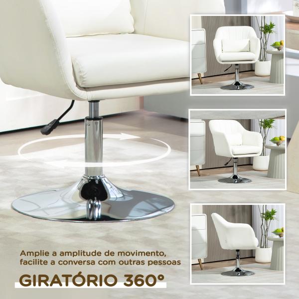Cadeira de Escritório Giratória 360° Tamborete de Bar Cozinha Cabeleireiro com Encosto Envolvente Altura Ajustável 60x60x79 - 91 cm Branco