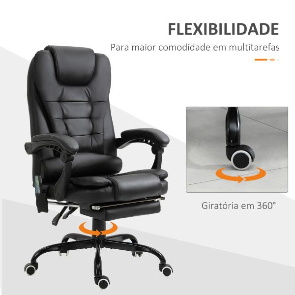 Cadeira de Massagem com 7 Pontos de Massagem Reclinável com Apoio para os Pés e Controlo Remoto 67x79x111 - 121 cm Preto