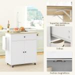 Ilha de Cozinha com Rodas com Lateral Dobrável Gaveta Suporte para Temperos e Prateleira Ajustável 106x42x87 cm Branco e Carvalho
