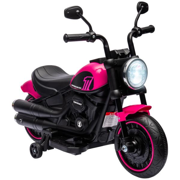 Motocicleta Elétrica para Crianças de 18 - 36 Meses com Bateria 6V Farol e Rodas Auxiliares Removíveis 76x42x57 cm Rosa