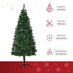 Árvore de Natal Artificial 180cm Ignífugo com 624 Ramos 48 Decorações Folhas de PVC e Suporte Metálico Verde