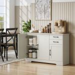 Aparador com 3 Portas Moderno para Sala de Estar com 2 Gavetas Prateleira Ajustável 120x38x79 cm Branco com Efeito Madeira