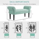 Banco de Pé de Cama Estofado em Linho Sintético com Pés de Madeira Braços e Assento Acolchoado, Verde Claro