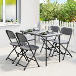 Conjunto de Mesa e Cadeiras de Jardim com Mesa Dobrável Ajustável de 55 a 74 cm e 4 Cadeiras Dobráveis para Terraço Cinzento