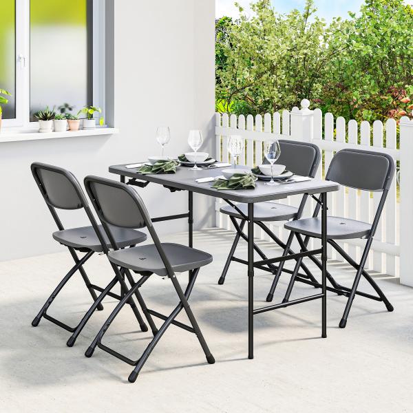 Conjunto de Mesa e Cadeiras de Jardim com Mesa Dobrável Ajustável de 55 a 74 cm e 4 Cadeiras Dobráveis para Terraço Cinzento