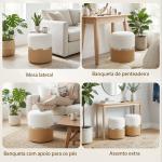 Conjunto de 2 Puffs de Armazenamento Estofados em Chenille e PU Assento Acolchoado para Entrada Quarto ou Sala Castanho e Creme