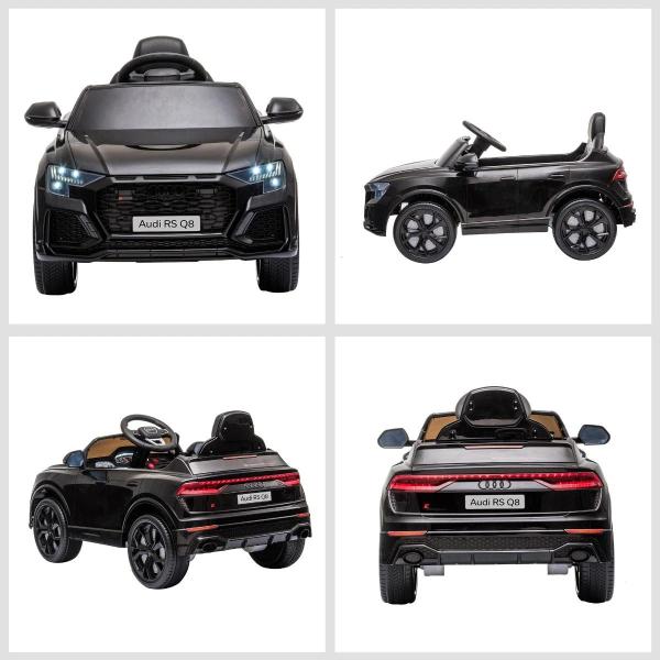 Carro Elétrico Infantil para Crianças de 3 - 5 Anos Licença Audi RS Q8 com Bateria 6V Controle a Distância Música MP3 Buzina e Luzes Velocidade Máx. 3km/h 101x62x51cm Preto