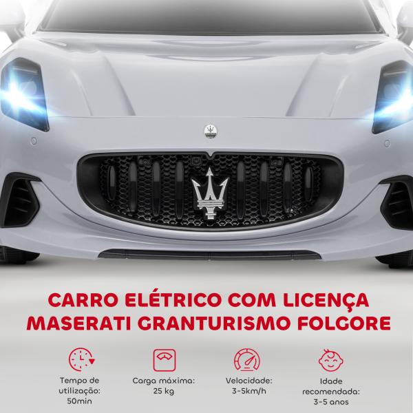 Carro Elétrico para Crianças Maserati Gran Turismo Folgore 12V Controlo Remoto Faróis Buzina e Música MP3 98x59x43 cm Cinza