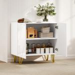 Aparador para Sala Aparador de Entrada com 2 Portas e Prateleiras Ajustáveis para Cozinha Sala 80x40x75 Branco Brilhante