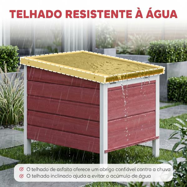 Coelheira de Madeira Exterior Coelheira para Roedores Animais de Estimação Pequenos com Teto Asfáltico e Rampa Antiderrapante 42x51x43cm Vermelho