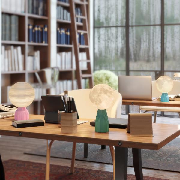 Conjunto de 3 Candeeiros de Mesa de Cabeceira 3D Candeeiros de Mesa com 3 Cores Brilho Ajustável em 10 Níveis Conexão USB Branco