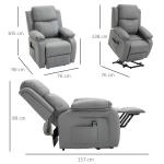 Poltrona Relax Levanta Pessoas com Controle Remoto Reclinação Elétrica de 160° Apoio para os Pés Encosto Estofado em PU e Bolsos Laterais 76x90x105 cm Cinza