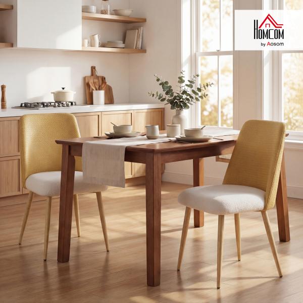 Conjunto de 2 Cadeiras de Cozinha com Encosto em PU Pernas de Aço e Assento Almofadado 47,5x57x84 cm Castanho e Bege