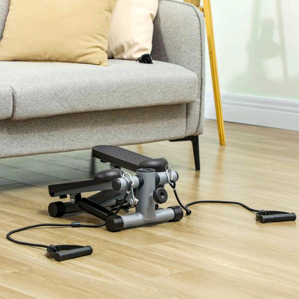 Mini Step Máquina de Step Compacta com Bandas de Resistência Monitor LCD Pedais Antiderrapantes e Ajustáveis em Altura 41x30,5x18,5 cm Cinza