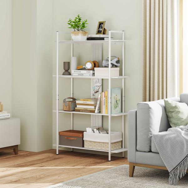 Estante de 4 Níveis Estante para Livros com Painel Perfurado e Estrutura Metálica 100x35x160,5 cm Branco