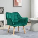 Poltrona Moderna de Sala Estofada em Veludo com Pés de Madeira Cadeira Relax para Sala de Estar Verde