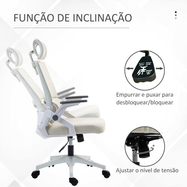 Cadeira de Escritório de Malha Giratória com Altura e Apoio para a Cabeça Ajustáveis 58x61x102 - 119 cm Bege