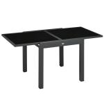 Mesa de Jardim Extensível de Alumínio com Bancada de Vidro Temperado 160x80x75 cm Preto