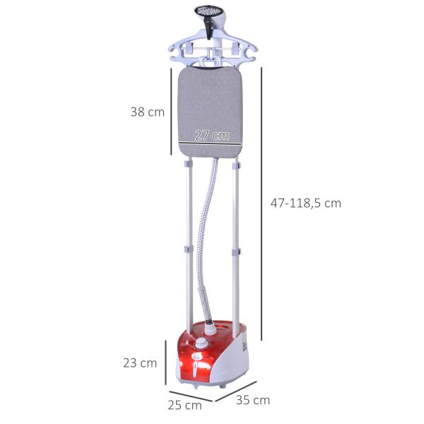 Ferro de Engomar a Vapor para Roupa 1800W Temperatura Ajustável em 11 Níveis Depósito de 2 L Aquecimento em 38s 35x25x47 - 118,5 cm Vermelho
