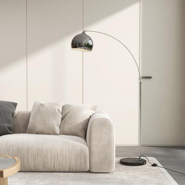 Candeeiro de Pé em Forma de Arco com Altura e Comprimento Ajustáveis com Interruptor de Pé 110 - 115x30x170 - 180 cm Prata e Preto