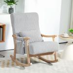 Poltrona Baloiço Moderna em Veludo Cotelê com Apoio para os Braços Almofada Lombar e Bolso Poltrona de Amamentação 65x90x98 cm Cinza