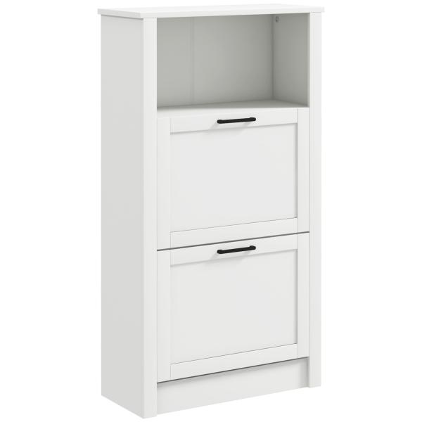Sapateira Estreita com Prateleiras Ajustáveis e Compartimento Aberto para 10 Pares de Sapatos 58x24x105 cm Branco