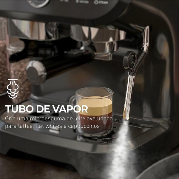 Máquina de Café Expresso 15 Bares 1600 W com Moinho de 15 Níveis e Vaporizador de Leite para Cappuccino e Latte Preta