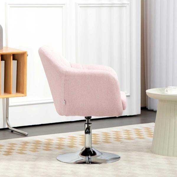 Cadeirão Giratório 360° para Sala de Estar com Altura Ajustável, Encosto Envolvente, Apoios de Braços e Almofada, 60x60x79 - 91 cm, Rosa