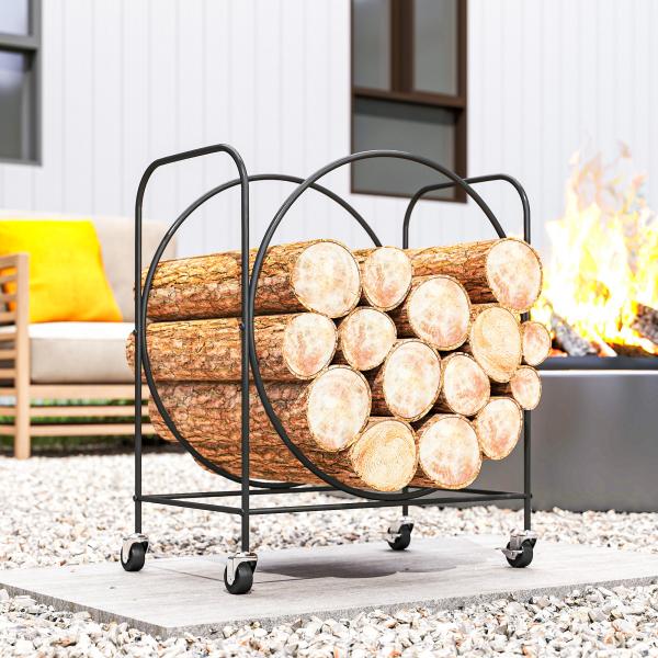 Suporte Metálico para Lenha com Rodas para Interior e Exterior 51x30x60 cm Preto