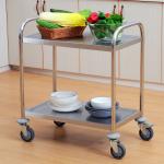 Carrinho Auxiliar com Rodas de Aço Inoxidável Carrinho de Cozinha com 2 Prateleiras e 2 Pegas 70,5x40,5x81 cm Prata