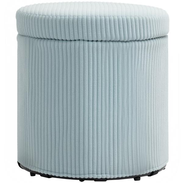 Puff de Arrumação Baú de Arrumação Redondo Estofado em Veludo Cotelê Tampa Removível Ø40x41 cm Azul Claro