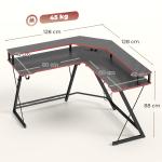 Secretária de Canto com Tomadas em Forma de L 128x128 cm com Suporte para Monitor Gancho e Suporte para Copos Preta