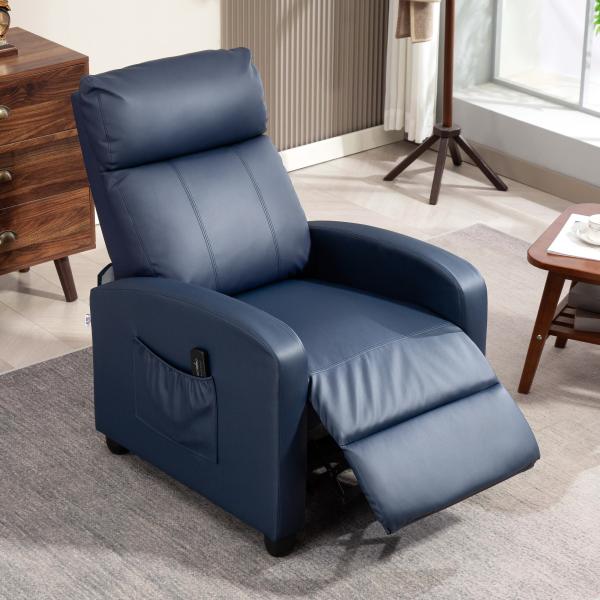 Poltrona de Massagem Reclinável com 2 Zonas de Massagem 8 Programas e 5 Níveis de Intensidade 68x88x98 cm Azul Escuro