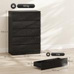 Cómoda 5 Gavetas Cômoda para Quarto Móvel de Arrumação Estilo Moderno 77x40x111,5 cm Preto Veteado