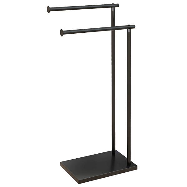 Toalheiro de Pé de 2 Níveis Toalheiro Casa de Banho com Estrutura de Metal Toalheiro em Forma de L 35,5x20x78 cm Preto