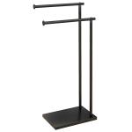 Toalheiro de Pé de 2 Níveis Toalheiro Casa de Banho com Estrutura de Metal Toalheiro em Forma de L 35,5x20x78 cm Preto