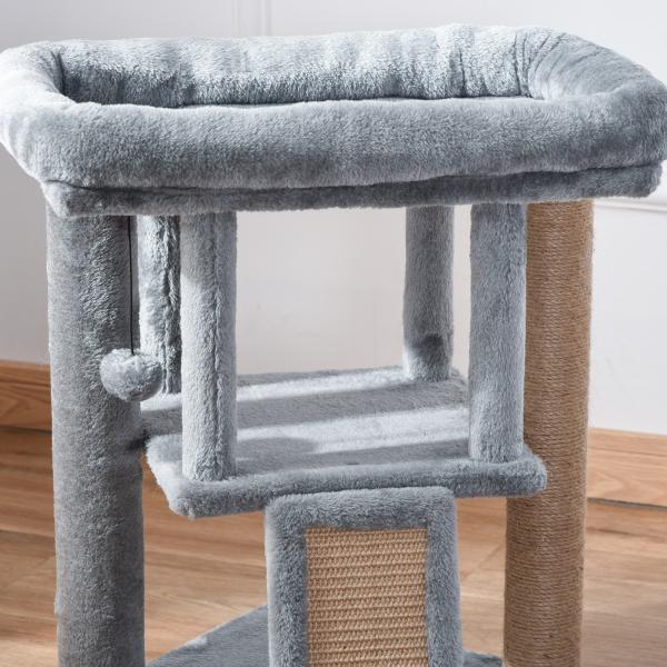 Arranhador para Gatos Pequenos Arranhador para Gatos com Poste de Juta Rampa Caverna e Bola Suspensa 40x40x57 cm Cinza