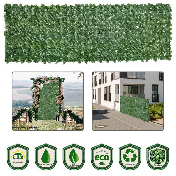 Vedação Artificial em Rolo 3m Vedação de Privacidade para Balcão Jardim Exterior Planta Decorativa de Parede PE Verde