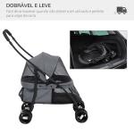 Carrinho para Animais de Estimação Dobrável com Janela de Malha Almofada Lavável Arnês de Segurança 82x47x97cm Cinza
