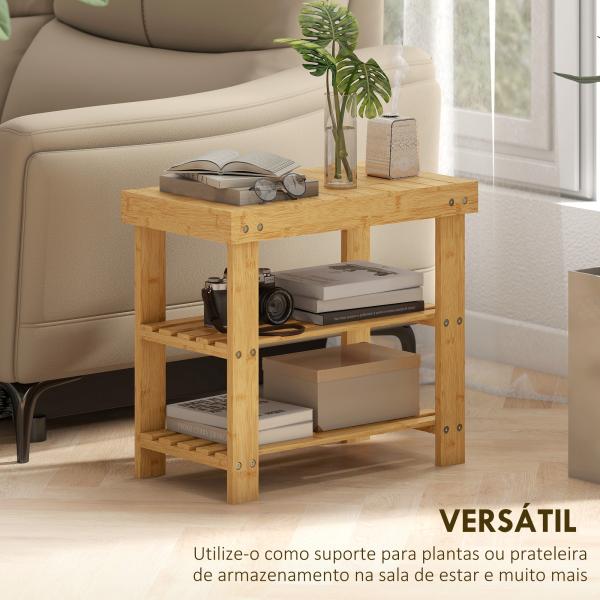 Banco Sapateira de Bambu Organizador de Sapatos com 2 Prateleiras para 4 Pares de Sapatos 50x28x45 cm Madeira