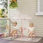 Conjunto de Mesa e Cadeiras para Crianças de Jardim com Cadeiras Dobráveis Chapéu de Sol Ajustável e Desenho de Raposas Rosa