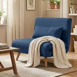 Sofá Cama Individual Estofado em Linho com Encosto Ajustável em 5 Posições e Almofada Sofá Cama Pequeno 72x75x85 cm Azul Escuro