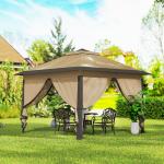 Pérgola Dobrável Exterior com Altura Ajustável Teto Duplo 4 Mosquiteiras Removíveis e Bolsa de Transporte 3,3x3,3 m Bege