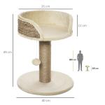 Arranhador para Gatos Pequeno 49 cm com Poste em Juta, Cama e Bola Pendente, 40x40x49 cm, Bege