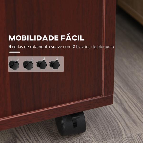 Bloco de Gavetas com Rodas Gaveta Compartimento Porta Arquivador Móvel para Escritório 40x35x60 cm Castanho Escuro