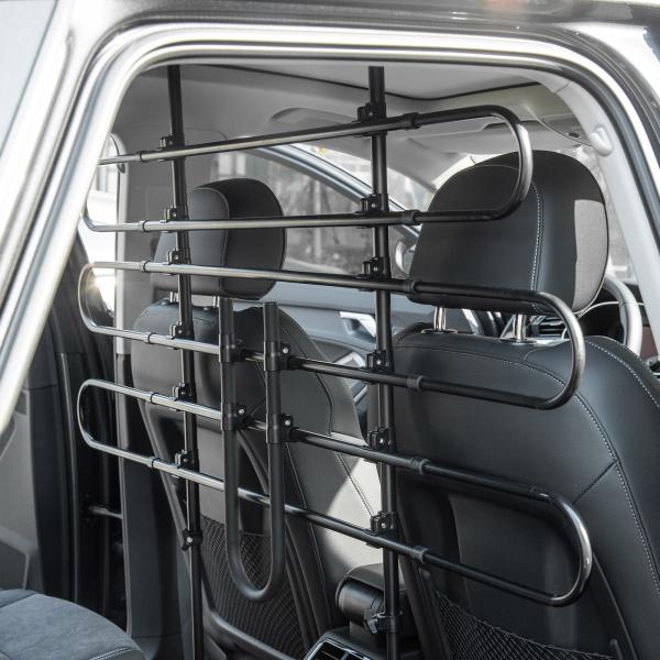 Grade de Segurança de Carro para Cães Ajustável em Largura e Altura 87 - 135x85x120cm Grade Separadora para Porta Malas de Carro Universal Metal Preto