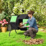 Compostor Giratório de 130L Recipiente de Compostagem de Jardim de Dupla Câmara com Aberturas de Ventilação 67x60x77 cm Preto e Verde