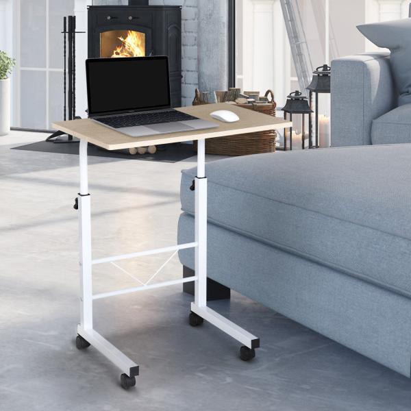 Mesa de computador para Hogar escritorio Altura Ajustável Mesa Compacta com Rodas 60x40x68 - 78cm Cor Branco