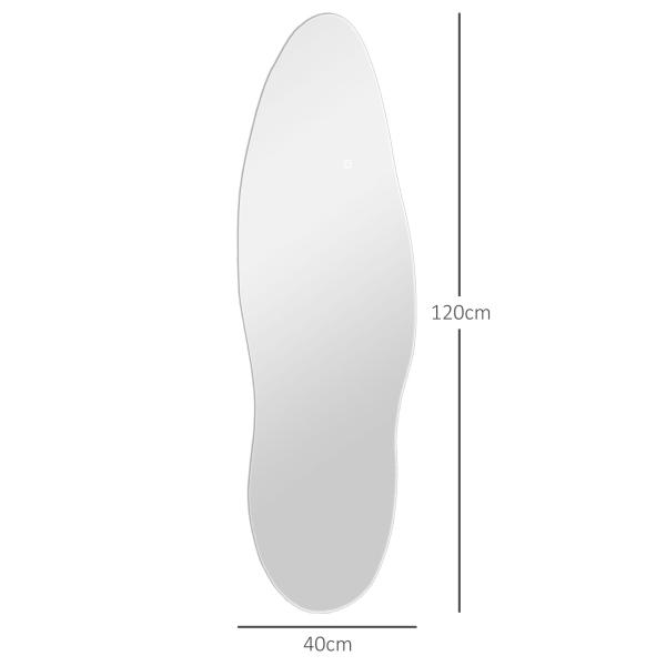 Espelho de Pé com Luzes LED 40x120 cm Espelho de Parede com Iluminação em 3 Cores Função de Memória e Controlo Tátil Transparente